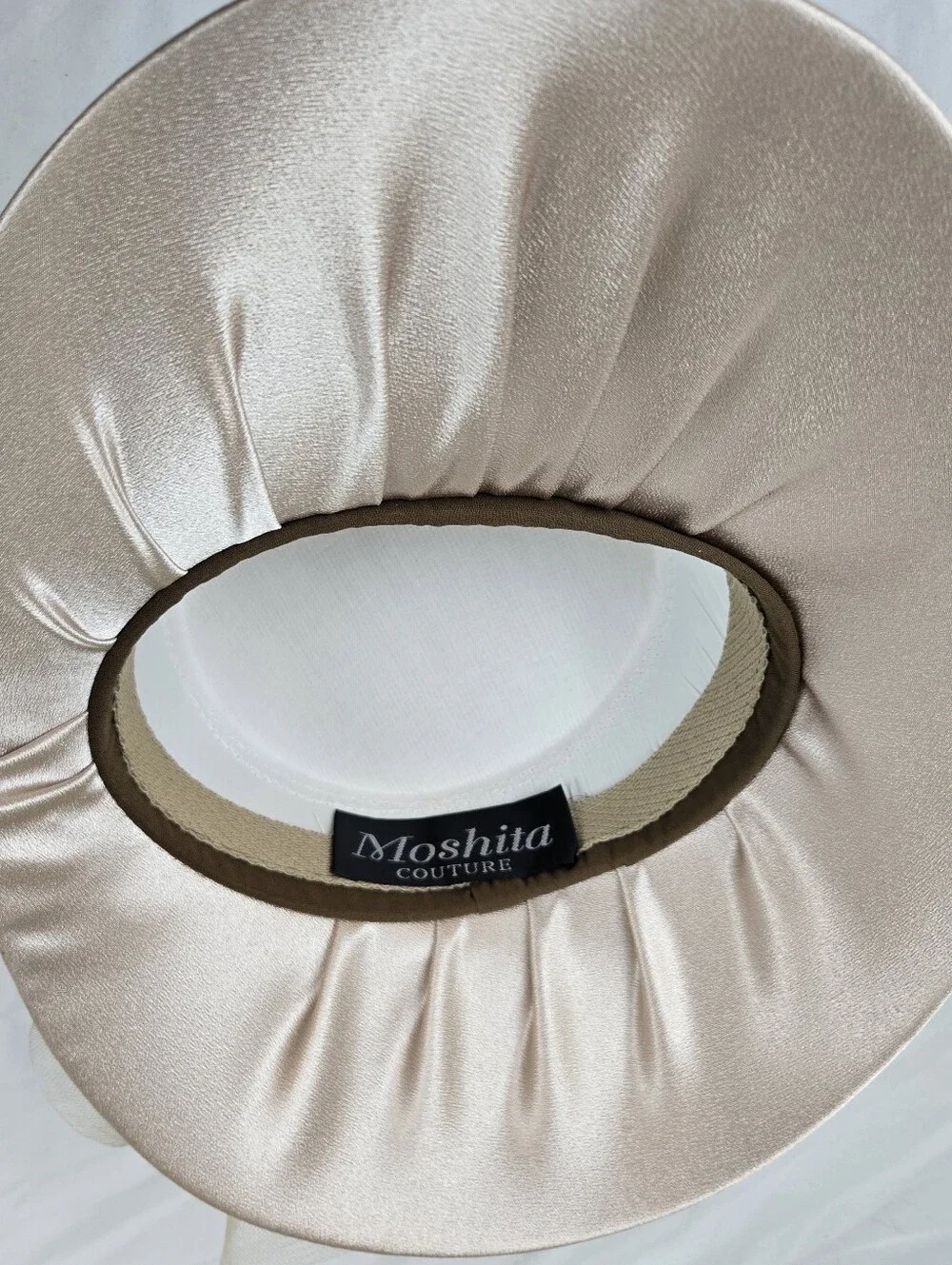 Moshita Couture Women’s Church Derby Hat Beige Brown Satin Bow Formal Hat OS
